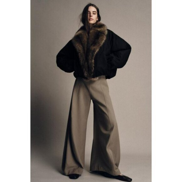 ZARA FAUX FUR COLLAR BOMBER JACKET ZW COLLECTION - Picture 5 of 8